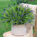 Artificial Fake Outdoor Plants Flowers for Decoration,10 Bundles 16.5" UV Resistant Plastic Tall Realistic Faux Monkey Grass Greenery Stems for Home Outside Planter Window Porch Patio Garden-Purple