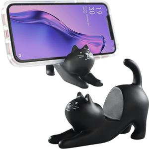 Home-X Cat Phone Stand, Cute Desktop Smartphone Holder, Vertical or Horizontal, Universal Cell-Phone Stand, Black