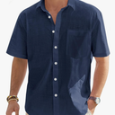 J.VER Men's Cotton Linen Short Sleeve Shirts Casual Lightweight Button Down Shirts Vacation Beach Summer Tops with Pocket 4XL