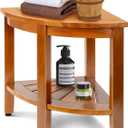 18" Premium Teak Corner Shower Bench with Shelf, Solid Teak Shower Stool, Durable Waterproof Wooden Seat for Inside Shower, Teak Wood Bench for Bathroom, Indoor & Outdoor Use, 16" W X 16" D X 18" H