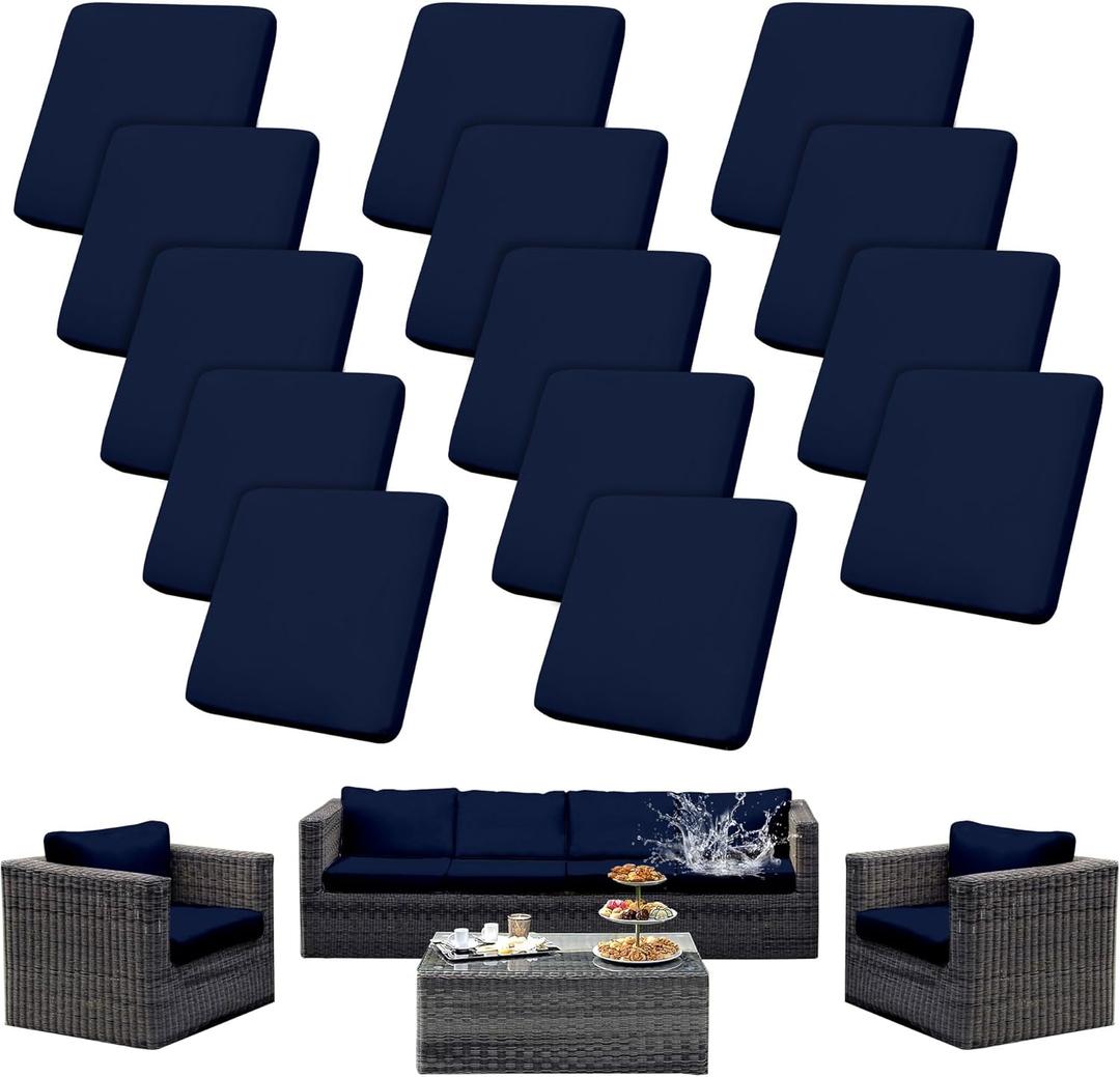 Outdoor Cushion Covers Set,14PCS Waterproof Patio Furniture Couch Seat Slipcovers, Replacement for Sofa Sectional Chair(CoverOnly) (Navy Blue)