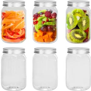 Darice 16 oz Plastic Mason Jars with Airtight Screw on Lid - Refillable Clear Plastic Jars Containers for Kitchen and Household Storage, BPA-Free Jars with Lids, Pack of 6
