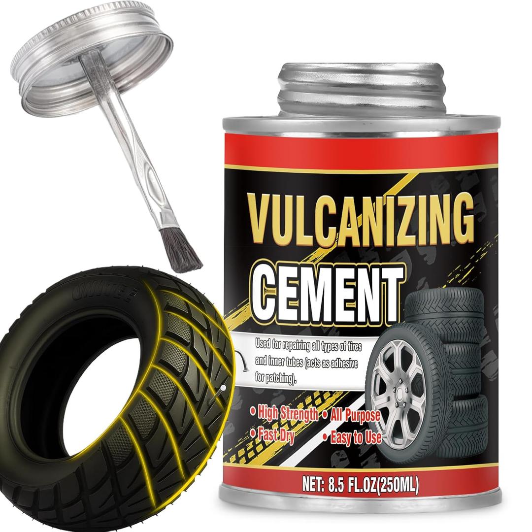 Chemical Vulcanizing Cement  Clear Tire Repair Glue, All Purpose Rubber Cement Glue for Tire Patches and Plugs, Fast-Drying Repair Adhesive for All Rubber Types (8.5 OZ)