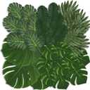 Palm Leaves, 108 Pcs 6 Kinds Artificial Palm Leaves Monstera Tropical Leaves Decor, Green Leaves for Jungle Hawaiian Luau Safari Party Table Wedding Birthday Theme Party Decorations
