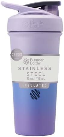 BlenderBottle Sport Sleek Insulated Stainless Steel Shaker Bottle with Wire Whisk, 25-Ounce, Lavender Ombre – Protein Shakes & Hydration for Athletes & Fitness Enthusiasts, Easy Mixing, Slim Easy to Hold, Keeps Drinks Cold, Lockable Lid