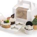 Jucoan 40 Pack Cupcake Containers, 4 Count White Kraft Paper Cupcake Boxes with Insert Window and Handle, Cupcake Holder Bakery Pastry Boxes, Gable Party Favor Treat Boxes for Wedding Birthday Party