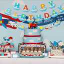 2 x Blue Happy Birthday Banner Sign Airplane Banner Birthday Party Supplies Nursery Hanging Decorations 19Pcs
