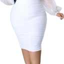 EDITCOZY Women Plus Size Dresses Curvy Off Shoulder Long Sleeve Cocktail Wedding Guest Bodycon Club Midi Dress (XX-Large, White)