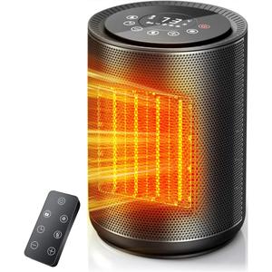 Small Space Heaters for Indoor Use, Mini Portable Electric Heaters Fan with Thermostat & Remote, LED Touch Screen, 24H Timer, Eco Mode, Desk Ceramic Heater for Office/Bedroom/Bathroom/RV