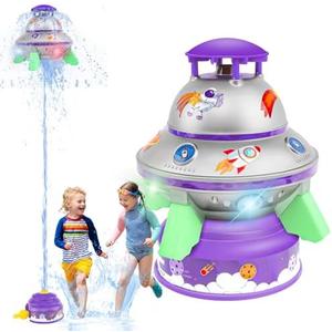 UFO Water Rocket Sprinkler for Kids Yard, LED Light-Up Summer Fun STEM Learning and Backyard Water Play Toy, Birthday Gift for Boys and Girls 3 6 9 12+ Year Old
