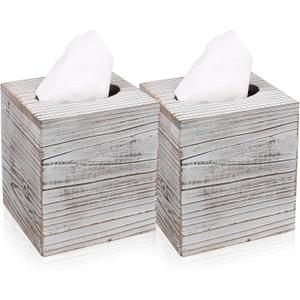 Hossejoy Square Tissue Box Cover with Slide-Out Bottom Panel. Perfect for Bathroom Vanity Countertops, Bedroom Dressers, Night Stands, Desks and Tables (Pack of 2)