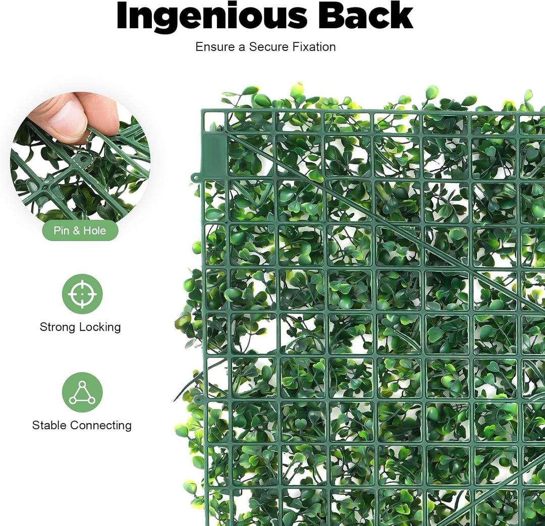 10x10 Artificial Boxwood Panels,7 PCS Artificial Hedge Wall Panels, UV Privacy Fence Screen Greenery Panel for Outdoor Indoor Garden Fence Backyard