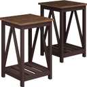 ChooChoo Farmhouse End Table, Rustic Vintage End Side Table with Storage Shelf for Small Spaces, Nightstand Sofa Table for Living Room, Bedroom Espresso 2 Pack