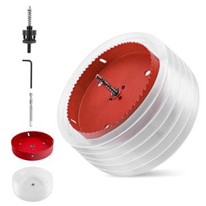 FONUNO Hole Saw for Recessed Lights 6 1/8 Hole Saw with Dust Bowl Catcher for Recessed Lighting 6.12 Inch Bi-Metal Drill Cutter with Dust Bowl Complete Drywall Cutting Set for Thin Metal Wood, PVC