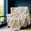 Wajade Fluffy Faux Fur Throw Blanket for Couch Bed 60x80, Luxury Soft Thick Fuzzy Plush Bubble Blanket, Warm Cozy Blanket for Sofa Chair Linen