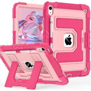 Scnioy Case for iPad (A16) 11th Generation 11 Inch 2025, iPad 10th Generation 10.9 Inch 2022, Heavy Duty Cover with Large Kickstand Pen Holder Shoulder Strap, Pink Rose
