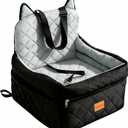 Dog Car Seat for Small/Medium Dogs Up to 35lbs,Elevated Cushion Fits in Front/Back Seat,Travel Safety Per Car Bed with Washable Removable Cover, Storage 2 Pockets Black-Grey