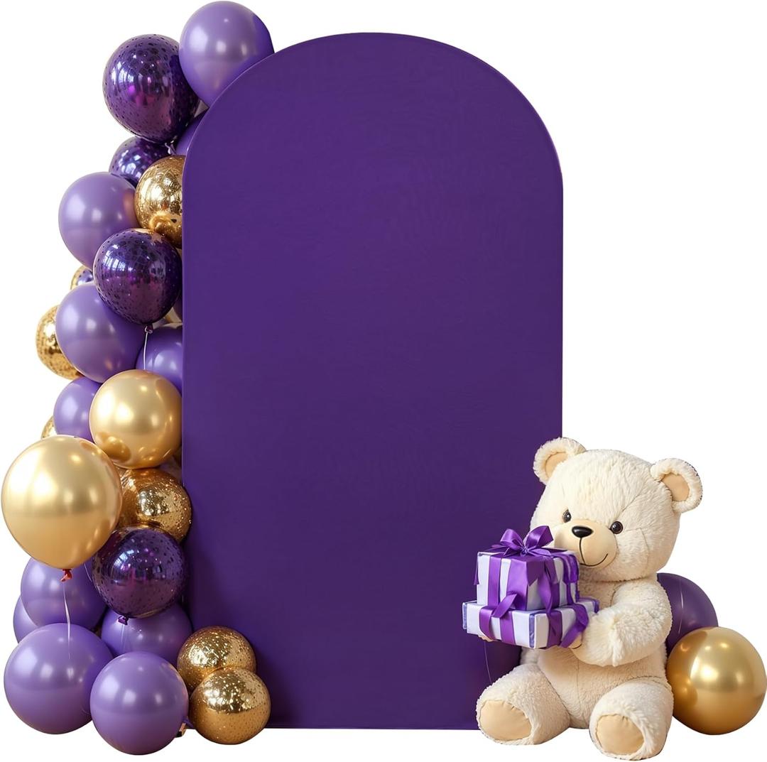 Purple Arch Cover 6.6FT Spandex Fitted Wedding Arch Stand Covers Round Top Chiara Arch Covers Stretchy Backdrop Cover for Birthday Party Ceremony Banquet Decoration