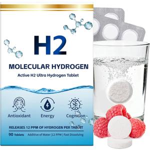 Molecular Hydrogen Tablets (12 PPM) - 90 Count High Potency H2 Supplement with Magnesium - Fast Dissolving Hydrogen Water Generator for Energy, Focus & Anti-Aging, On-The-Go Packaging