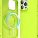 Oakxco Silicone Case for iPhone 16 Pro Case Magnetic, Compatible with Magsafe Wireless Charging, Slim Thin Soft Rubber, Girly Cute Bright Hard Mag Safe Cover for Women, Fluorescent Neon Green Lime
