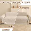 Reversible Couch Covers for Dogs 2 Cushion, Loveseat Slipcovers Washable, Pet L Shape Sectional Protector Washable, Boho Couch Cover Blanket, Wavy Stripe Chenille, White, 71"x102"