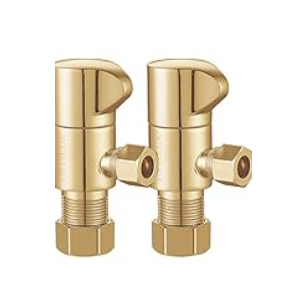Angle Stop Valve 1/2" Nominal (5/8'' OD) Comp x 3/8'' OD Comp 1/4 Turn Chrome Brass Angle Valve Water Shut Off Valve Faucet Valve (2 Pack) (Gold)