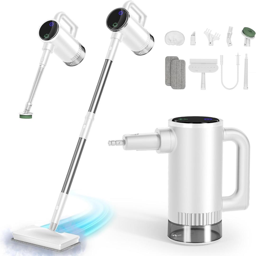 11-in-1 Steam Mop - Detachable Handheld Steam Cleaner with 380mL Tank, 260 Floor Steamer for Hardwood, Tile, Grout, Windows, Bath & Kitchen - 3-Level Steam Control, Multi-Purpose Floor Steam Cleaner (White)