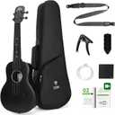 TOM 23" Carbon Fiber Concert Ukulele  Upgraded Ukelele Kit with Quick Locking Strap, Waterproof, Ultra-Lightweight (1.25 lbs), Ideal for Beginners, Professionals & Outdoor Adventures (Black)
