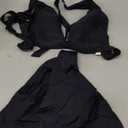 Forjunlyup Womens High Waisted Thong Bikini Sets Sexy Brazilian Triangle Top Deep V Neck Tie Back Two Piece Swimsuit Bathing Suits(Black, XL)