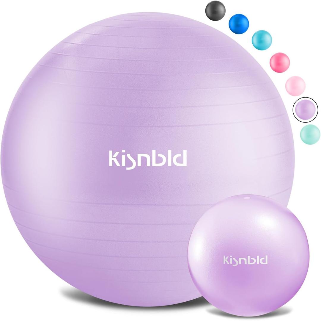 kisnbld Exercise Ball, Extra Thick Yoga Ball for Workout Pregnancy Stability, 4 Sizes Anti-Burst Balance Ball with Foot Pump - Heavy Duty Fitness Ball Chair for Office, Home & Gym (L,(23-26in,58-65cm), Cream Purple)