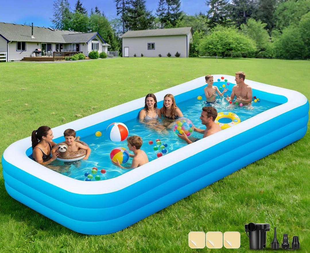 Large Inflatable Pool with Pump, 165" x 76" x 22" Oversized Thickened Blow Up Pools for Adults, Family Swimming Pool for Backyard, Outdoor, and Summer Water Party