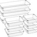 9 Pack Large Clear Plastic Drawer Organizer Trays, Desk Drawer Organizers and Storage Dividers, Non-Slip Storage Bins for Jewelry, Snacks, Office, Bathroom, Bedroom and Kitchen