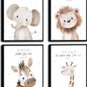 Framed Nursery Bible Verse Animal Canvas Wall Art Funny Cute Safari Animals Christian Painting Wall Decor Lions Elephant Giraffe Zebra Poster Print Artwork for Boys and Girls Home Decoration