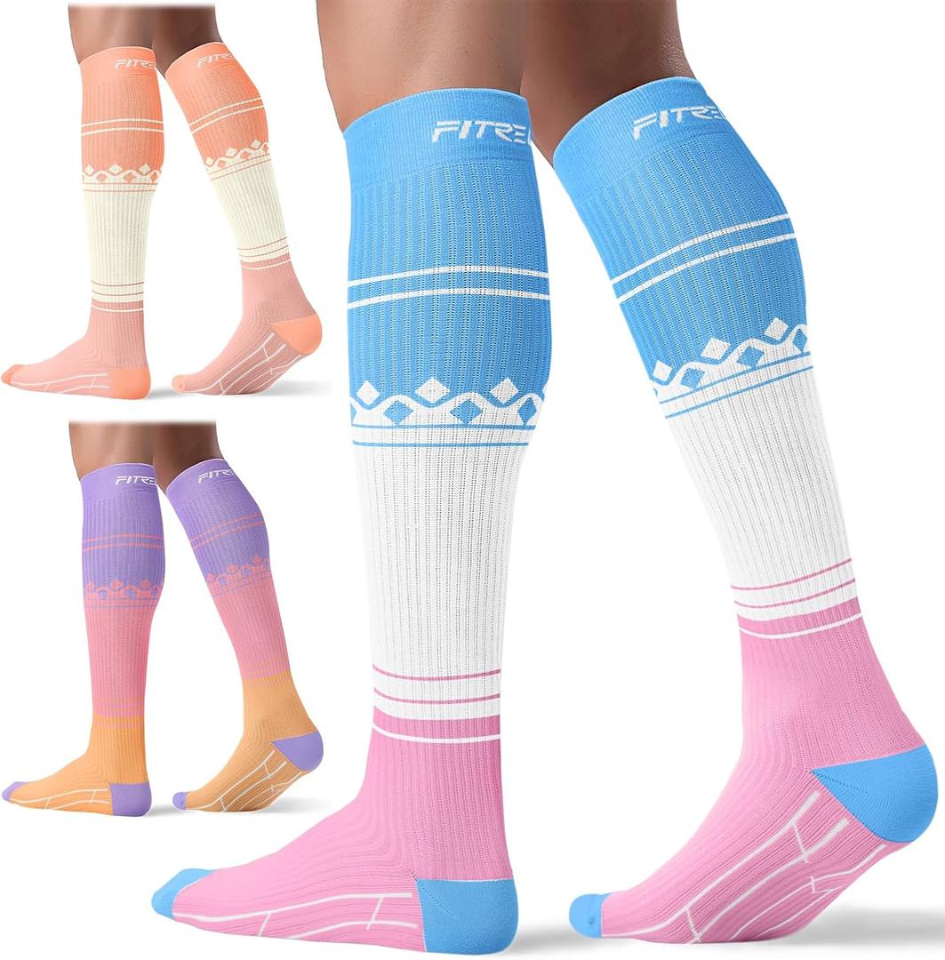 FITRELL 3 Pairs Compression Socks for Women and Men 20-30mmHg-Circulation Support Socks (Small-Medium, Bliss Cream)