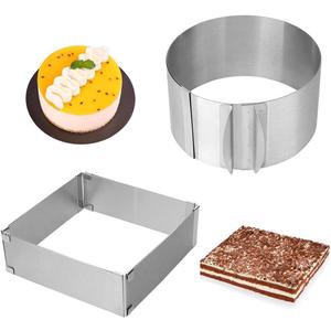 Adjustable Cake Ring 2 Pack, 6 to 12 Inch Stainless Steel Mousse Cake Mold Ring with scaling for Kitchen DIY Pastry, Square and Round (Round & Square)