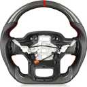 Heated Steering Wheel for F150 Raptor 2021-2024 Carbon Fiber Steering Wheel with Heated D-shaped Flat-bottom Preforated Leather Grip Hand-Stitched Compatible with Raptor with Paddle Shifters