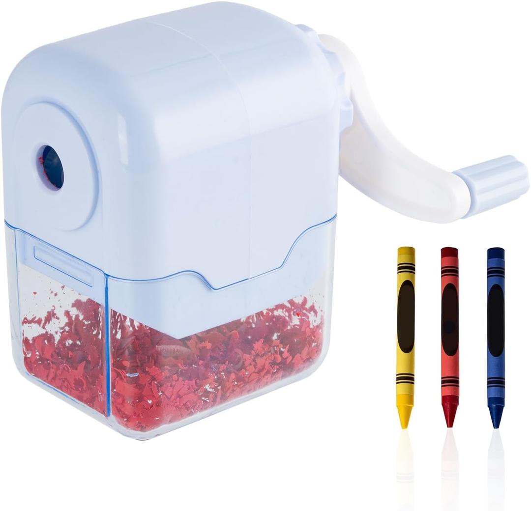 Crayon Sharpener Compatible with Crayola, Manual Hand Crank Crayon Sharpener, Transform Dull Crayons into Sharp, with Removable Shavings Container, for Home, Art Projects, and Travel, Blue