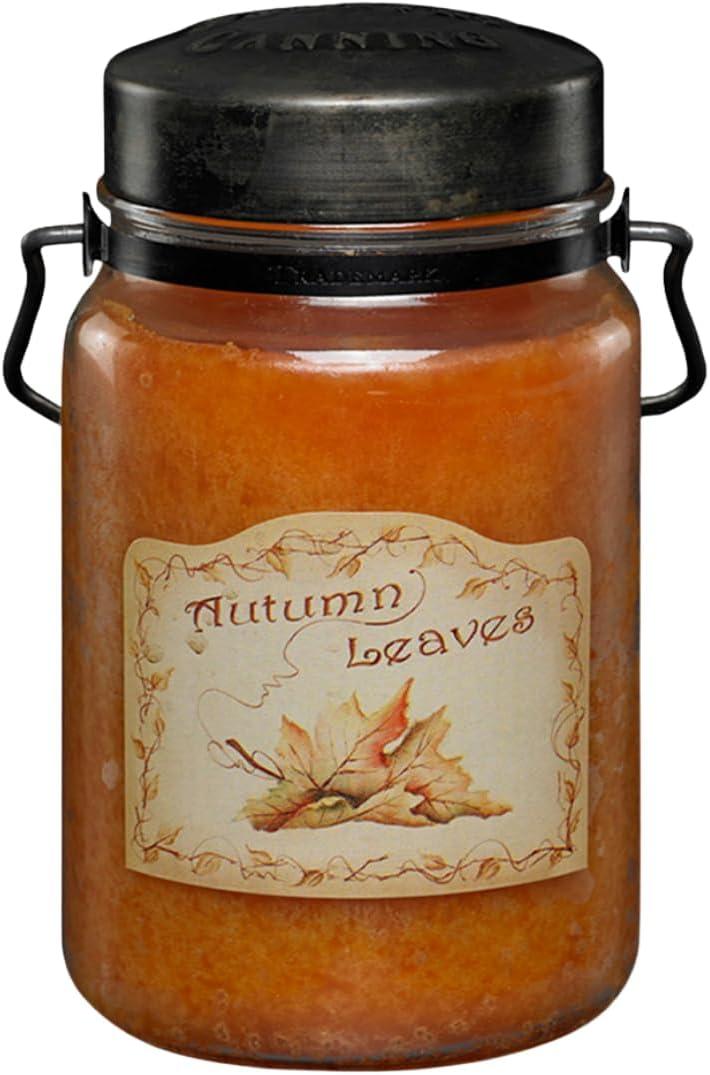 McCalls Candles | Autumn Leaves | 26 oz Scented Candle | USA-Poured | Vintage Rustic Jar with Carrying Handle | Hazelnut, Cinnamon Bark & Vermont Maple Fragrance