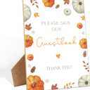 Little Pumpkin Baby Shower Table Decorations, Please Sign Our Guestbook Sign, 5.6x 7.8 Inch Fall Wooden Tabletop Signs with Stand, Fall Wedding Engagement Gender Reveal Birthday Party Decor