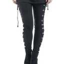 xxxiticat Women's Sexy Black Satin Side Lacing Solid Pants Long Bodycon High Waist Bandage Slim Thick Lace Up Leggings (2XL)