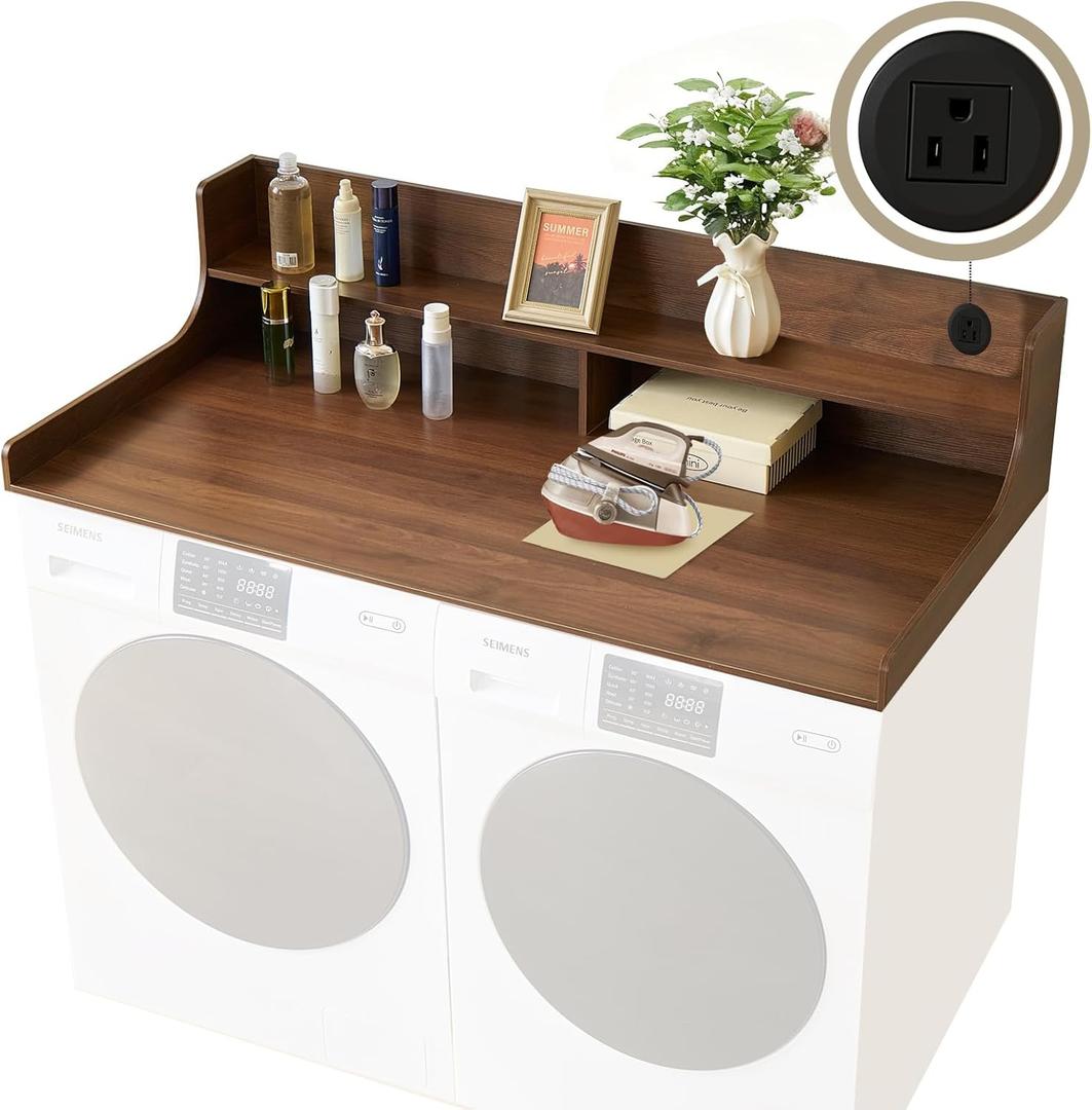 2-Tier Washer and Dryer Countertop 54" W x 27.5" D  laundry countertop over washer and dryer with Power Plug, washer countertop for Laundry Room Organization