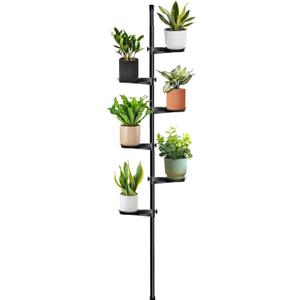 Tension Rod Plant Stand, Plant Poles for Hanging Plants Indoor, 6 Tier Tension Pole Plant Hanger, Floor to Ceiling Plant Pole with 6 Trays Hanging Plant Stand (Fit 3.6-10ft Ceiling)