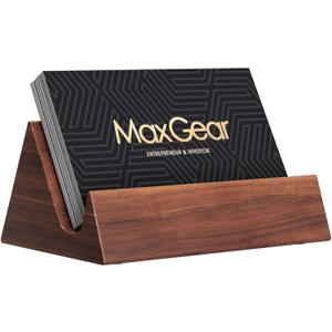 MaxGear Walnut Wood Business Card Holder, Wooden Desk Organizer for Storing & Displaying Business Cards, Elegant Mountain Design with Non-Slip Base for Office