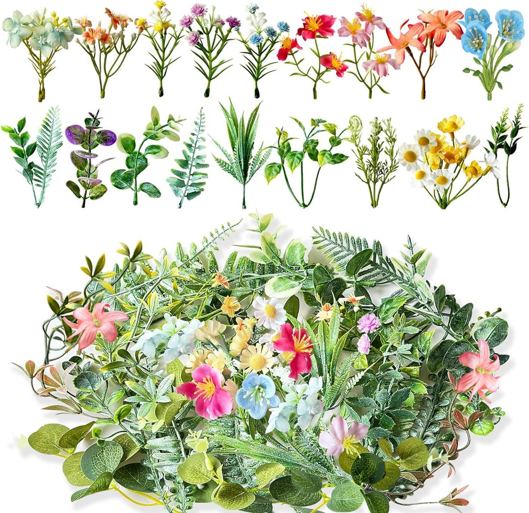 40Pcs Mini Fake Greenery Leaves for Crafts Bulk Artificial Flowers Leaves for DIY Small Bouquets Craft Garland Wedding Bridal Baby Shower Cakes Gifts Home Party Decoration