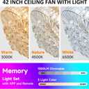 42 Inch Fandelier Ceiling Fans with Light - Retractable Crystal Ceiling Fan and Remote/APP Control, Noiseless DC Motor, RGB Dimmable Lights, Chandelier Ceiling Fan for Bedroom/Living Room Etc