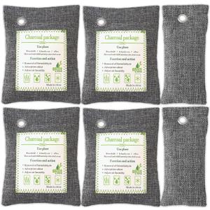 Activated Charcoal Odor Absorber (4x200g Large + 2x75g Small), Bamboo Charcoal Air Purifying Bag, Odor Deodorizer and Eliminator for Cars, Refrigerators, Shoes, Pets, Closets, and More.