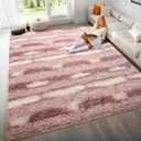 4x6 Feet Area Rugs for Living Room Bedroom,Pink and White Machine Washable Soft Fluffy Shaggy Indoor Rug, Floor Carpet for Girls Boys Kids, Dorms, Nursery Rooms, Home Decor Aesthetic