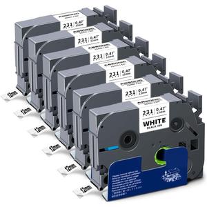 Absonic 12mm 0.47 Laminated White Tz-231 Tape Compatible for Brother Tze-231 Tze Tape 1/2 Inch Refills Work for P Touch Label Maker PTD220 PTD210 PTH110 PTP710 PT-610BT PTD400, Black on White, 6 Pack