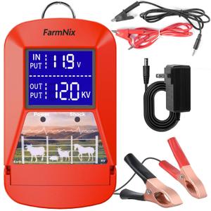 12KV Electric Fence Charger, 15 Miles 3 Joules Electric Fence Kit | Waterproof, Large LED Display, Flip Design, for Livestock Predator Protection, Farm Animals Pets Poultry Ranches Gardens