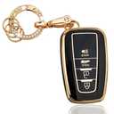 OLLEN TPU Key Fob Cover with Bling Ring, Fit for Toyota, Full Protection Soft TPU Key Case, 4 Button, with Ring, Black